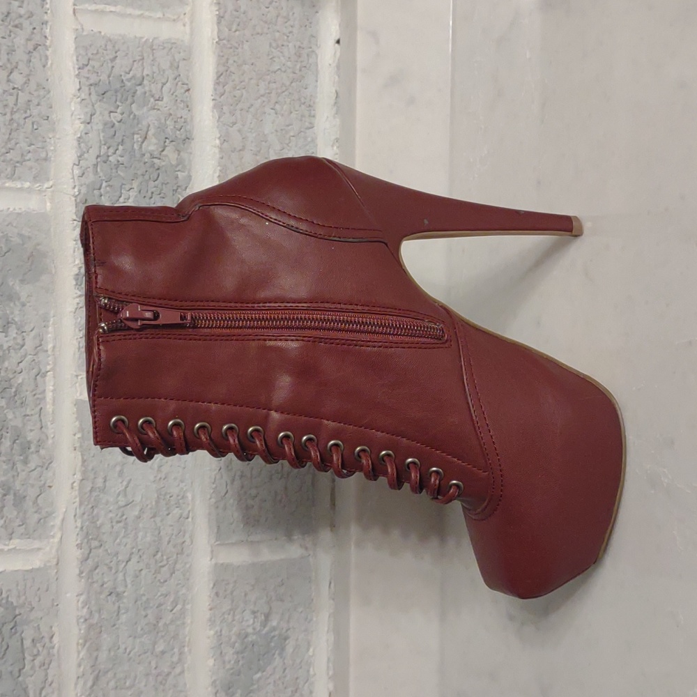 Bakers Women's Squared Burgundy Lace Up Platform Stiletto Pumps Heels Size 7 - Picture 7 of 16